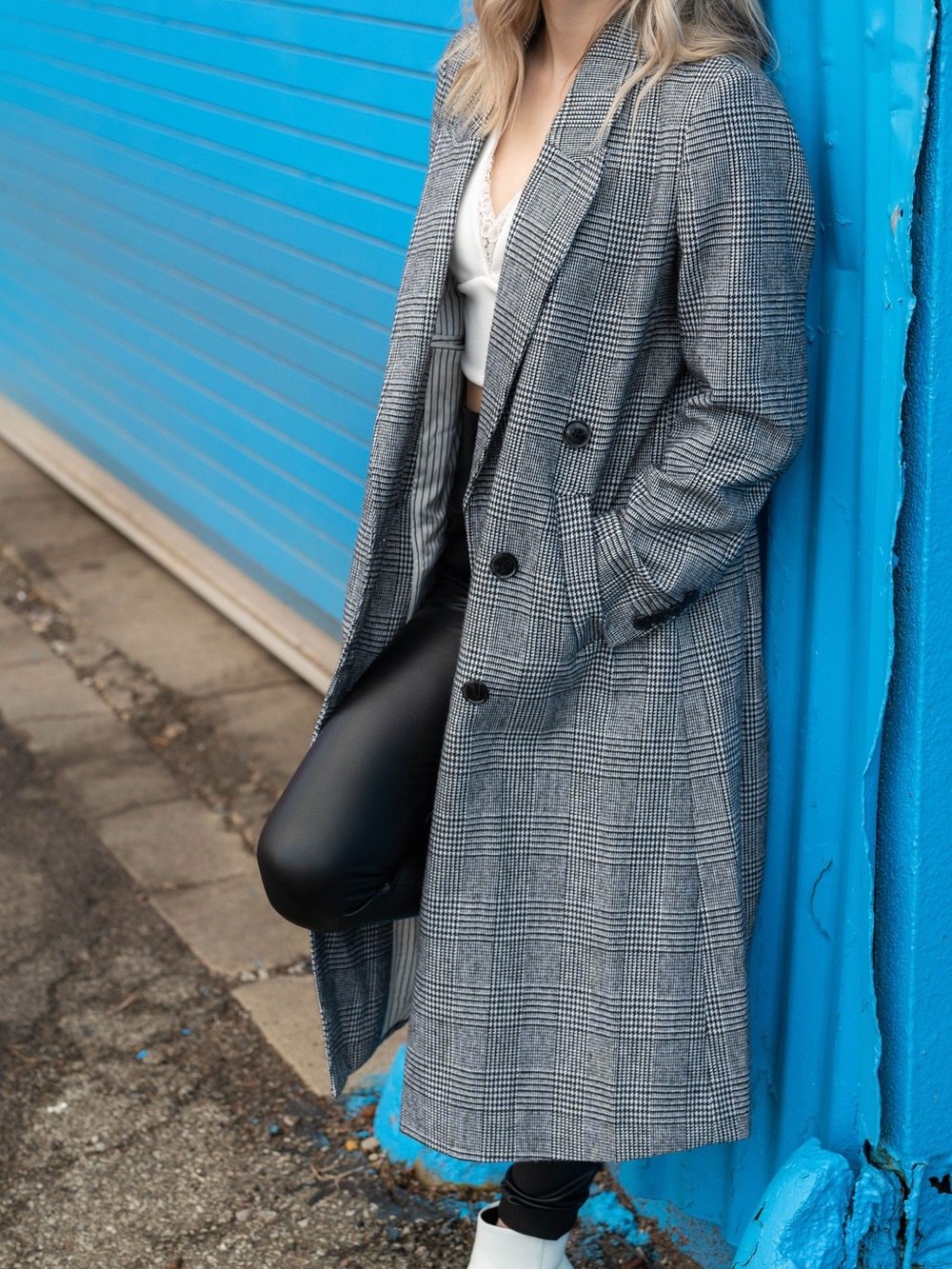 Nili Lotan Gray Glen Plaid Long Double-Breasted Trench Coat